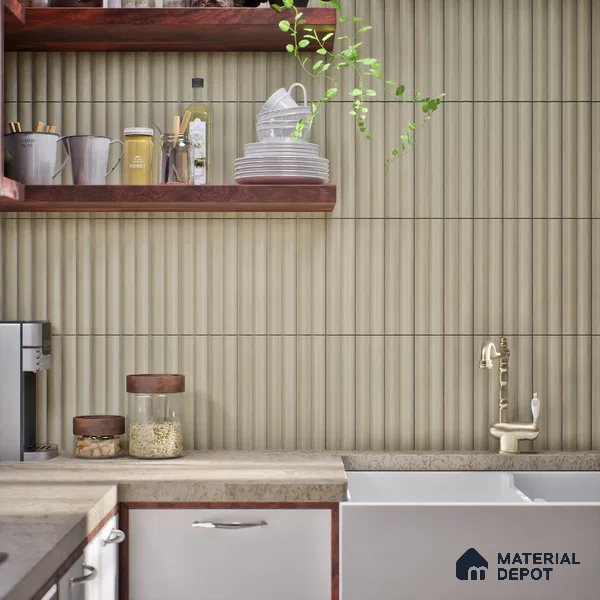 Subway Fluted Wall Tile TL 04963 C Brillo Fern Grey 12 x 3 inch Ceramic Matte Finish - 6.5 mm | Suitable for Highlighter Walls, Foyer, Bathroom, Kitchen Wall & Backsplashes (Sample)