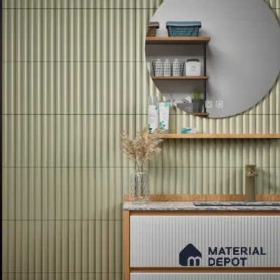 Subway Fluted Wall Tile TL 04963 C Brillo Fern Grey 12 x 3 inch Ceramic Matte Finish - 6.5 mm | Suitable for Highlighter Walls, Foyer, Bathroom, Kitchen Wall & Backsplashes (Sample)