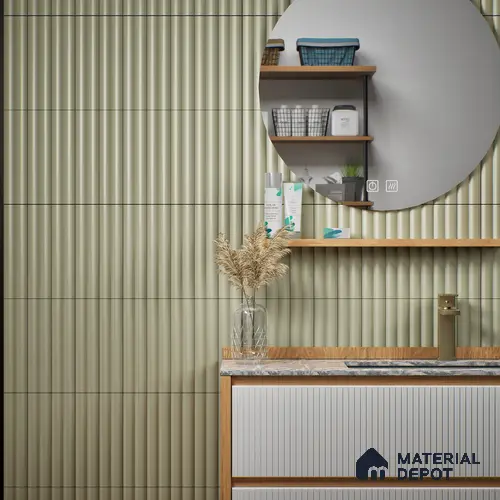 Subway Fluted Wall Tile TL 04963 C Brillo Fern Grey 12 x 3 inch Ceramic Matte Finish - 6.5 mm | Suitable for Highlighter Walls, Foyer, Bathroom, Kitchen Wall & Backsplashes
