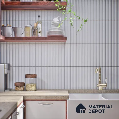 Subway Fluted Wall Tile TL 04963 E Brillo Carrara White 12 x 3 inch Ceramic Matte Finish - 6.5 mm | Suitable for Highlighter Walls, Foyer, Bathroom, Kitchen Wall & Backsplashes (Sample)