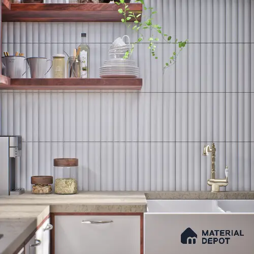 Subway Fluted Wall Tile TL 04963 E Brillo Carrara White 12 x 3 inch Ceramic Matte Finish - 6.5 mm | Suitable for Highlighter Walls, Foyer, Bathroom, Kitchen Wall & Backsplashes