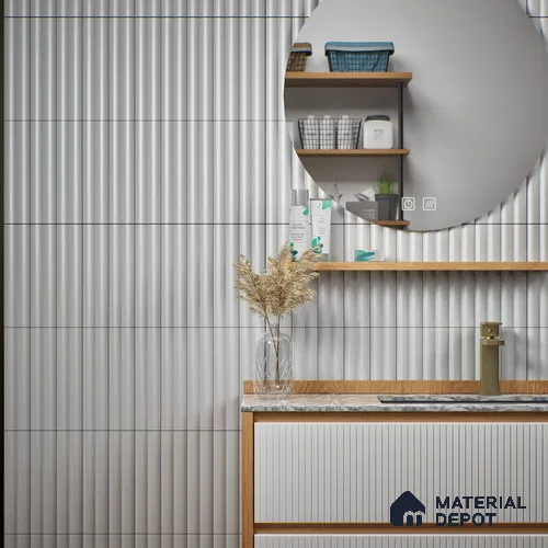Subway Fluted Wall Tile TL 04963 E Brillo Carrara White 12 x 3 inch Ceramic Matte Finish - 6.5 mm | Suitable for Highlighter Walls, Foyer, Bathroom, Kitchen Wall & Backsplashes