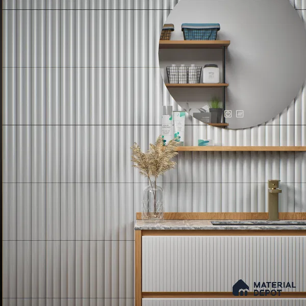 Subway Fluted Wall Tile TL 04963 E Brillo Carrara White 12 x 3 inch Ceramic Matte Finish - 6.5 mm | Suitable for Highlighter Walls, Foyer, Bathroom, Kitchen Wall & Backsplashes (Sample)