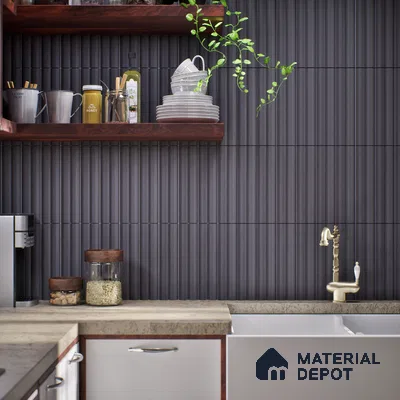 Subway Fluted Wall Tile TL 04963 F Brillo Obsidian Gleam 12 x 3 inch Ceramic Matte Finish - 6.5 mm | Suitable for Highlighter Walls, Foyer, Bathroom, Kitchen Wall & Backsplashes (Sample)