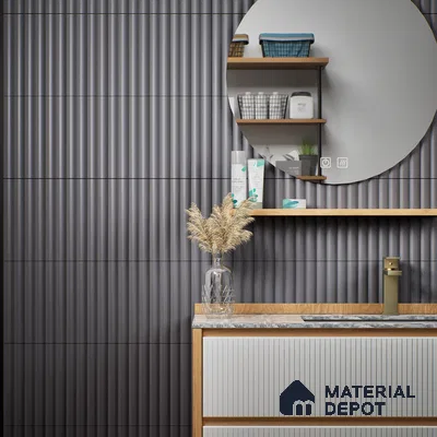 Subway Fluted Wall Tile TL 04963 F Brillo Obsidian Gleam 12 x 3 inch Ceramic Matte Finish - 6.5 mm | Suitable for Highlighter Walls, Foyer, Bathroom, Kitchen Wall & Backsplashes (Sample)