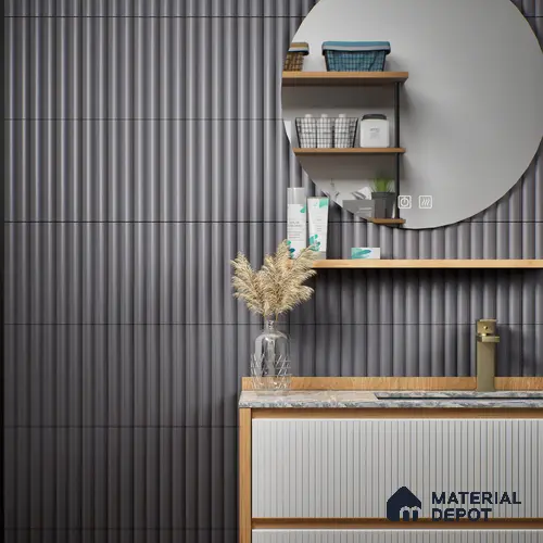 Subway Fluted Wall Tile TL 04963 F Brillo Obsidian Gleam 12 x 3 inch Ceramic Matte Finish - 6.5 mm | Suitable for Highlighter Walls, Foyer, Bathroom, Kitchen Wall & Backsplashes