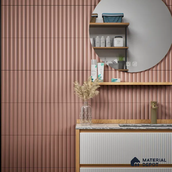 Subway Fluted Wall Tile TL 04963 H Brillo Rustic Earth 12 x 3 inch Ceramic Matte Finish - 6.5 mm | Suitable for Highlighter Walls, Foyer, Bathroom, Kitchen Wall & Backsplashes (Sample)