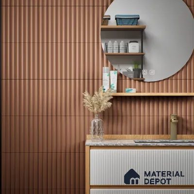 Subway Fluted Wall Tile TL 04963 J Brillo Cedar Bark 12 x 3 inch Ceramic Matte Finish - 6.5 mm | Suitable for Highlighter Walls, Foyer, Bathroom, Kitchen Wall & Backsplashes (Sample)
