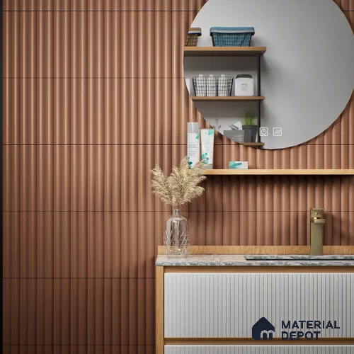 Subway Fluted Wall Tile TL 04963 J Brillo Cedar Bark 12 x 3 inch Ceramic Matte Finish - 6.5 mm | Suitable for Highlighter Walls, Foyer, Bathroom, Kitchen Wall & Backsplashes