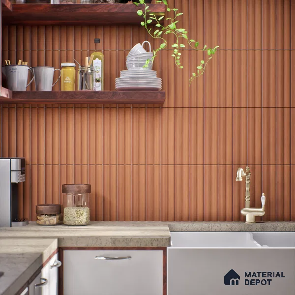Subway Fluted Wall Tile TL 04963 J Brillo Cedar Bark 12 x 3 inch Ceramic Matte Finish - 6.5 mm | Suitable for Highlighter Walls, Foyer, Bathroom, Kitchen Wall & Backsplashes (Sample)