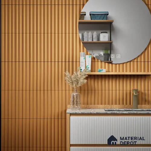 Subway Fluted Wall Tile TL 04963 Brillo Mellow Yellow 12 x 3 inch Ceramic Matte Finish - 6.5 mm | Suitable for Highlighter Walls, Foyer, Bathroom, Kitchen Wall & Backsplashes