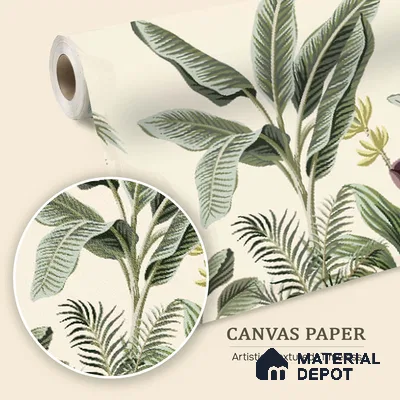 701912 - Light Green Trees in Tropical Room Wallpaper Indrani Series Canvas Tropical Design (Customised Size Wallpaper )