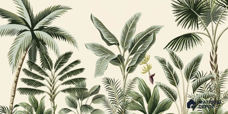 701912 - Light Green Trees in Tropical Room Wallpaper Indrani Series Canvas Tropical Design (Customised Size Wallpaper )