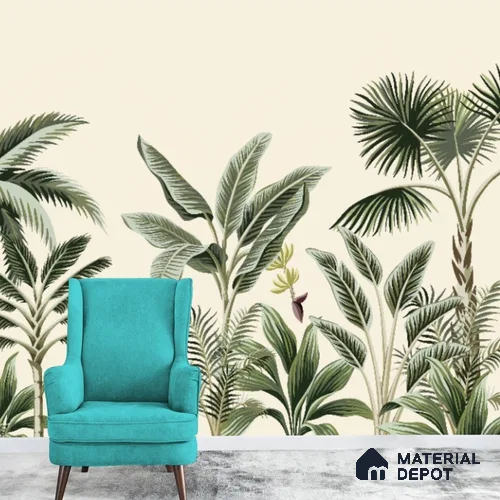 701911 - Light Green Trees in Tropical Room Wallpaper Indrani Series Soft Feel Tropical Design (Customised Size Wallpaper )
