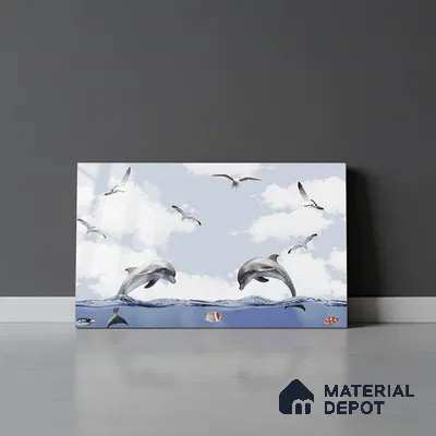 TL 02435 D Highlighter 1 Navy Blue & White 18 x 12 inch Glossy Finish Ceramic Wall Tile - 7 mm