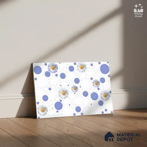 Highlighter Wall Tile TL 02425 A Light Snow White & Blue 18 x 12 inch Glossy Finish Ceramic Wall Tile - 7 mm