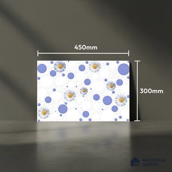 Highlighter Wall Tile TL 02425 A Light Snow White & Blue 18 x 12 inch Glossy Finish Ceramic Wall Tile - 7 mm