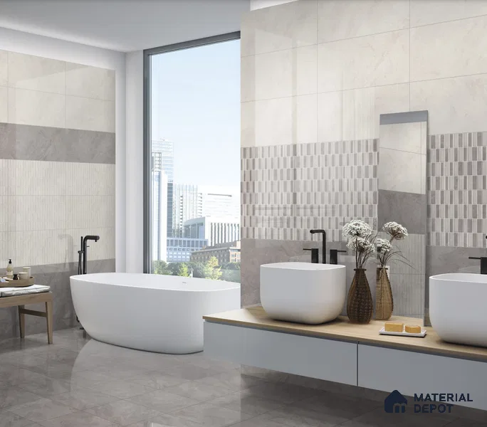 Kitchen Wall Tile TL 05388 D Bistro Mosa Grey Dark 2 ft x 1 ft Ceramic Glossy Finish - 9 mm | Suitable For Kitchen, Bathroom Walls and Backsplashes (Sample)
