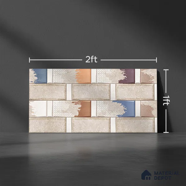 Highlighter Wall Tile TL 02462 B Brown Dun 2 ft x 1 ft Glossy Finish Ceramic Tile - 6 mm | Suitable For Kitchen, Bathroom & Accent/Feature Wall