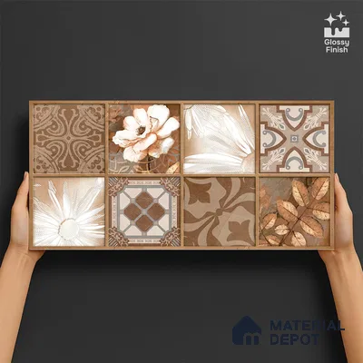 TL 02463 B Brown Raw umber Highlighter 2 ft x 1 ft Glossy Finish Ceramic Wall Tile - 6 mm (Sample)