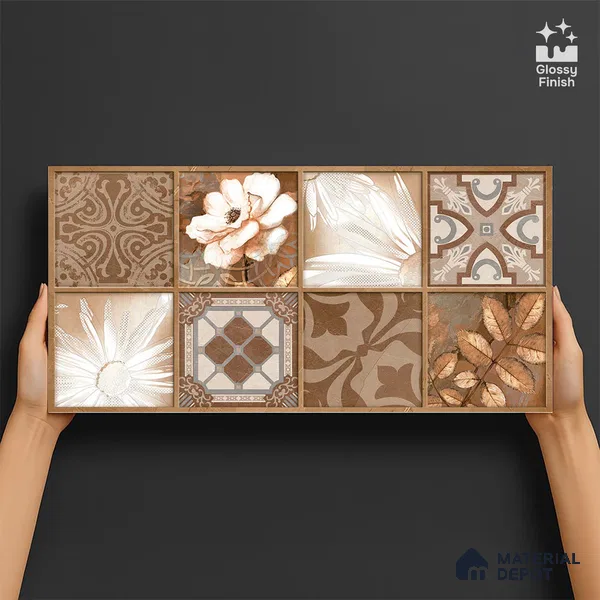 TL 02463 B Brown Raw umber Highlighter 2 ft x 1 ft Glossy Finish Ceramic Wall Tile - 6 mm (Sample)