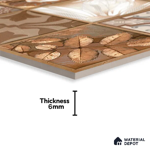 TL 02463 B Brown Raw umber Highlighter 2 ft x 1 ft Glossy Finish Ceramic Wall Tile - 6 mm (Sample)