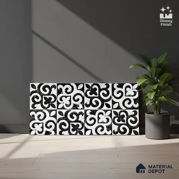 TL 02457 B Snowflake White Highlighter 2 ft x 1 ft Glossy Finish Ceramic Wall Tile - 6 mm (Sample)