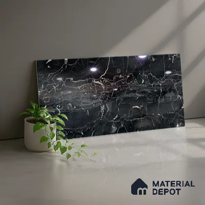 TL 02457 C Black Dark 2 ft x 1 ft Glossy Finish Ceramic Wall Tile - 6 mm
