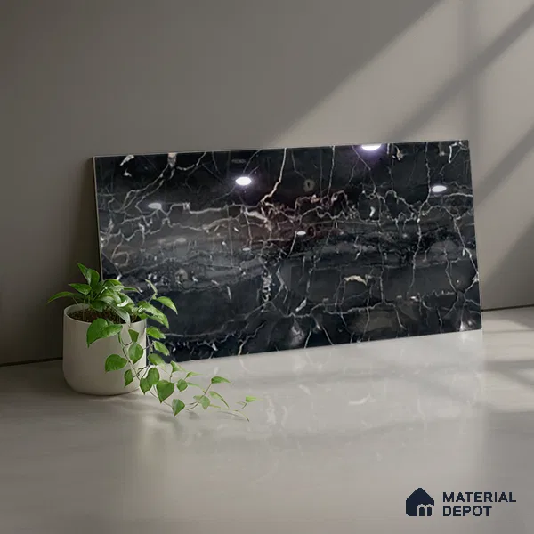 TL 02457 C Black Dark 2 ft x 1 ft Glossy Finish Ceramic Wall Tile - 6 mm