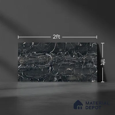 TL 02457 C Black Dark 2 ft x 1 ft Glossy Finish Ceramic Wall Tile - 6 mm