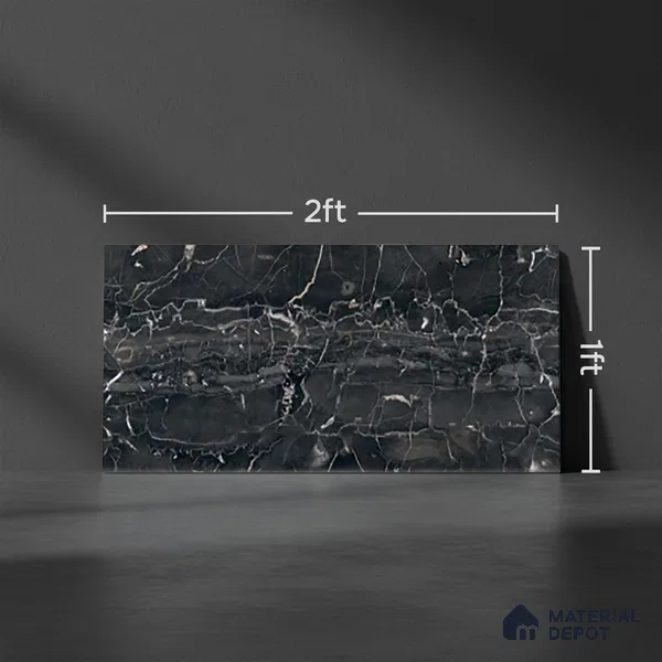 TL 02457 C Black Dark 2 ft x 1 ft Glossy Finish Ceramic Wall Tile - 6 mm