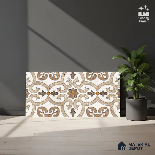 Highlighter Wall Tile TL 02418 B Brown Almond Highlighter 2 ft x 1 ft Glossy Finish Ceramic Tile - 6 mm | Suitable For Kitchen, Bathroom & Accent/Feature Wall