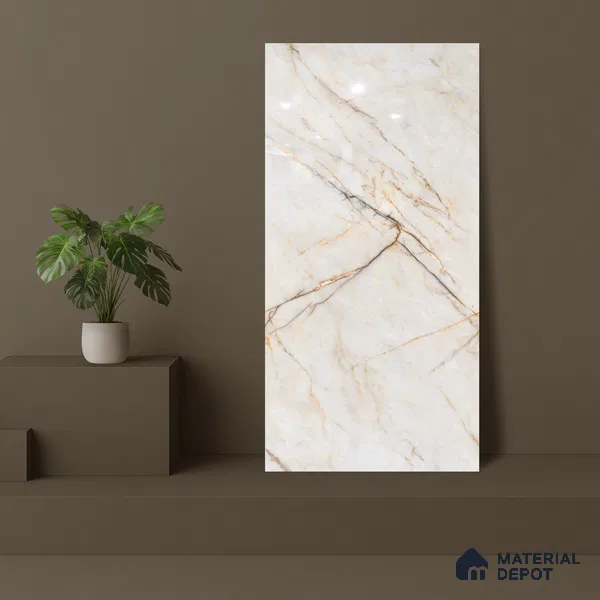 Budget Friendly Marble Floor & Wall Tile Value For Money TL 05576 Bianco Lizent 4 ft x 2 ft - Vitrified Glossy Finish -9 mm | 4 Random Design | Suitable for Living Room, Bedroom & Bathroom