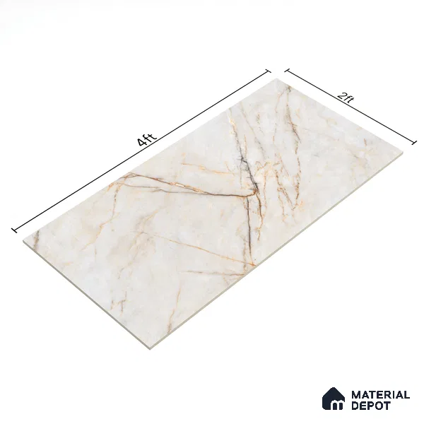 Budget Friendly Marble Floor & Wall Tile Value For Money TL 05576 Bianco Lizent 4 ft x 2 ft - Vitrified Glossy Finish -9 mm | 4 Random Design | Suitable for Living Room, Bedroom & Bathroom