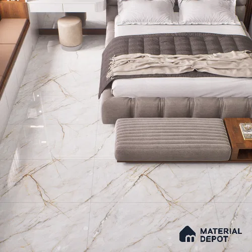 Budget Friendly Marble Floor & Wall Tile Value For Money TL 05576 Bianco Lizent 4 ft x 2 ft - Vitrified Glossy Finish -9 mm | 4 Random Design | Suitable for Living Room, Bedroom & Bathroom