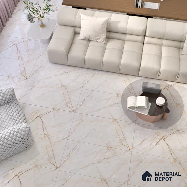 Budget Friendly Marble Floor & Wall Tile Value For Money TL 05576 Bianco Lizent 4 ft x 2 ft - Vitrified Glossy Finish -9 mm | 4 Random Design | Suitable for Living Room, Bedroom & Bathroom