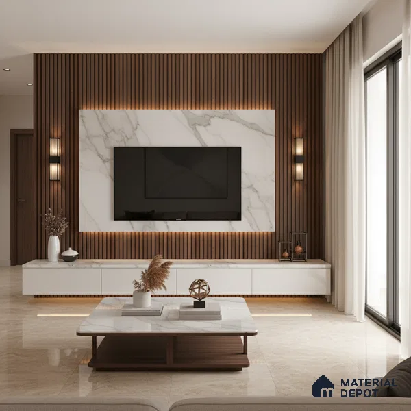 Ferrero 1B 0717 White Bianco 8 ft x 4 ft Marble Series High Gloss Finish Acrylic Laminate - 1.5 mm (LM 01109) | Matching Edgeband Code - 717 | Suitable for TV Unit, Wardrobe, Kitchen Cabinets