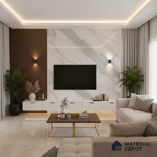 Ferrero 1B 0717 White Bianco 8 ft x 4 ft Marble Series High Gloss Finish Acrylic Laminate - 1.5 mm (LM 01109) | Matching Edgeband Code - 717 |  Suitable for TV Unit, Wardrobe, Kitchen Cabinets