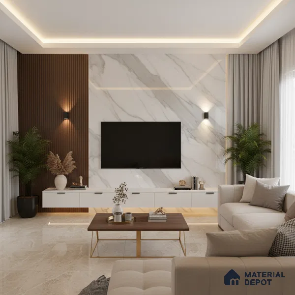Ferrero 1B 0717 White Bianco 8 ft x 4 ft Marble Series High Gloss Finish Acrylic Laminate - 1.5 mm (LM 01109) | Matching Edgeband Code - 717 | Suitable for TV Unit, Wardrobe, Kitchen Cabinets