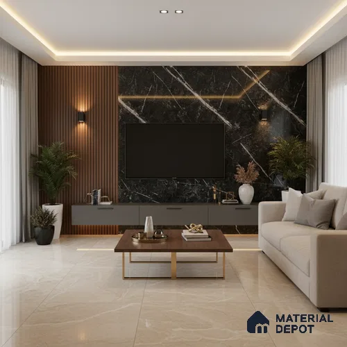 Ferrero 1B 0718 Negro Marquina 8 ft x 4 ft Marble Series High Gloss Finish Acrylic Laminate - 1.5 mm (LM 01110) | Matching Edgeband Code - 718 | Suitable for TV Unit, Wardrobe, Kitchen Cabinets