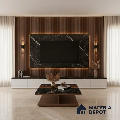 Ferrero 1B 0718 Negro Marquina 8 ft x 4 ft Marble Series High Gloss Finish Acrylic Laminate - 1.5 mm (LM 01110) | Matching Edgeband Code - 718 |  Suitable for TV Unit, Wardrobe, Kitchen Cabinets