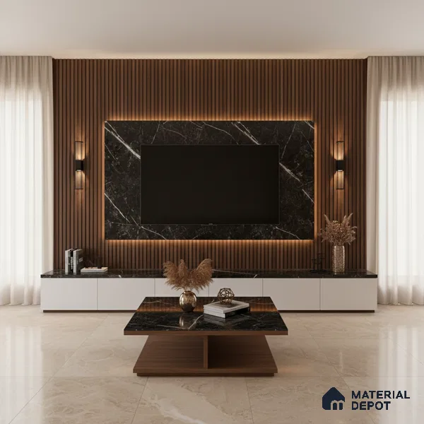 Ferrero 1B 0718 Negro Marquina 8 ft x 4 ft Marble Series High Gloss Finish Acrylic Laminate - 1.5 mm (LM 01110) | Matching Edgeband Code - 718 |  Suitable for TV Unit, Wardrobe, Kitchen Cabinets