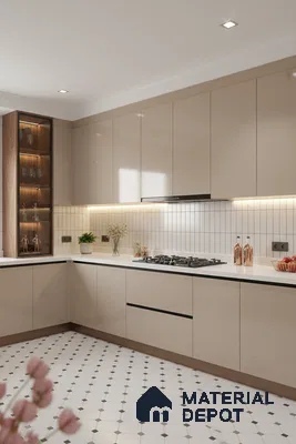 Ferrero 1B 0841 Sandstone Beige 8 ft x 4 ft Solid Series High Gloss Finish Acrylic Laminate - 1.5 mm (LM 01137) | Matching Edgeband Code - 841 | Suitable for Kitchen Cabinets, Study Areas, Wardrobe