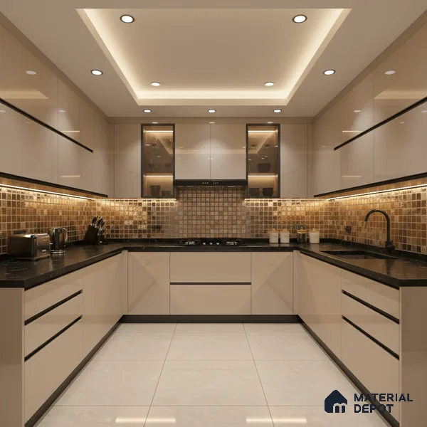 Ferrero 1B 0841 Sandstone Beige 8 ft x 4 ft Solid Series High Gloss Finish Acrylic Laminate - 1.5 mm (LM 01137) | Matching Edgeband Code - 841 | Suitable for Kitchen Cabinets, Study Areas, Wardrobe