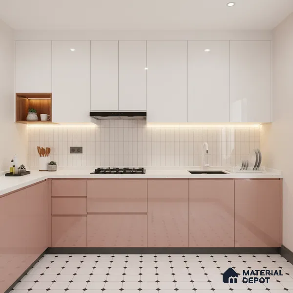 Ferrero 1B 0844 Dusky Blush 8 ft x 4 ft Solid Series High Gloss Finish Acrylic Laminate - 1.5 mm (LM 01140) | Matching Edgeband Code - 844 | Suitable for Kitchen Cabinets, Study Areas, Wardrobe