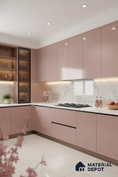 Ferrero 1B 0844 Dusky Blush 8 ft x 4 ft Solid Series High Gloss Finish Acrylic Laminate - 1.5 mm (LM 01140) | Matching Edgeband Code - 844 | Suitable for Kitchen Cabinets, Study Areas, Wardrobe