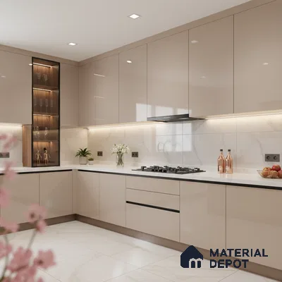 Ferrero 1B 0849 Earthy Sand 8 ft x 4 ft Solid Series High Gloss Finish Acrylic Laminate - 1.5 mm (LM 01145) | Matching Edgeband Code - 849 | Suitable for Kitchen Cabinets, Study Areas, Wardrobe