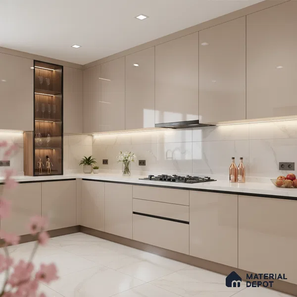Ferrero 1B 0849 Earthy Sand 8 ft x 4 ft Solid Series High Gloss Finish Acrylic Laminate - 1.5 mm (LM 01145) | Matching Edgeband Code - 849 | Suitable for Kitchen Cabinets, Study Areas, Wardrobe