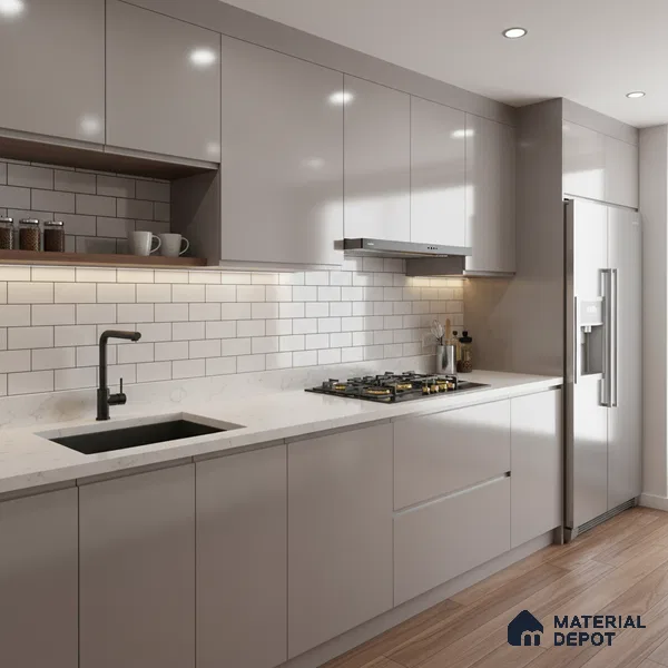 Ferrero 1B 0850 Pebble Beige 8 ft x 4 ft Solid Series High Gloss Finish Acrylic Laminate - 1.5 mm (LM 01146) | Matching Edgeband Code - 850 | Suitable for Kitchen Cabinets, Study Areas, Wardrobe