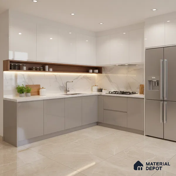 Ferrero 1B 0850 Pebble Beige 8 ft x 4 ft Solid Series High Gloss Finish Acrylic Laminate - 1.5 mm (LM 01146) | Matching Edgeband Code - 850 | Suitable for Kitchen Cabinets, Study Areas, Wardrobe